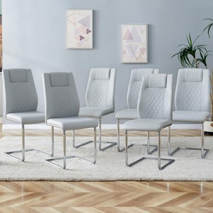 SEVOBAL Dining Chairs Set of 6 Modern Faux Leather Cushioned Side Chairs with Metal Legs for Dining Room Living Room, Gray, 16"*19"*38" - 1 of 4