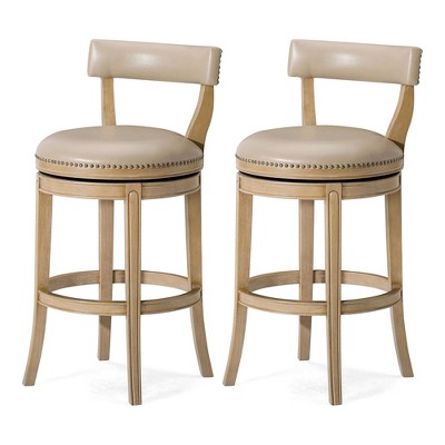 Maven Lane Alexander Rotating Low Back Kitchen Stool in Vegan Leather Seat, Set of 2