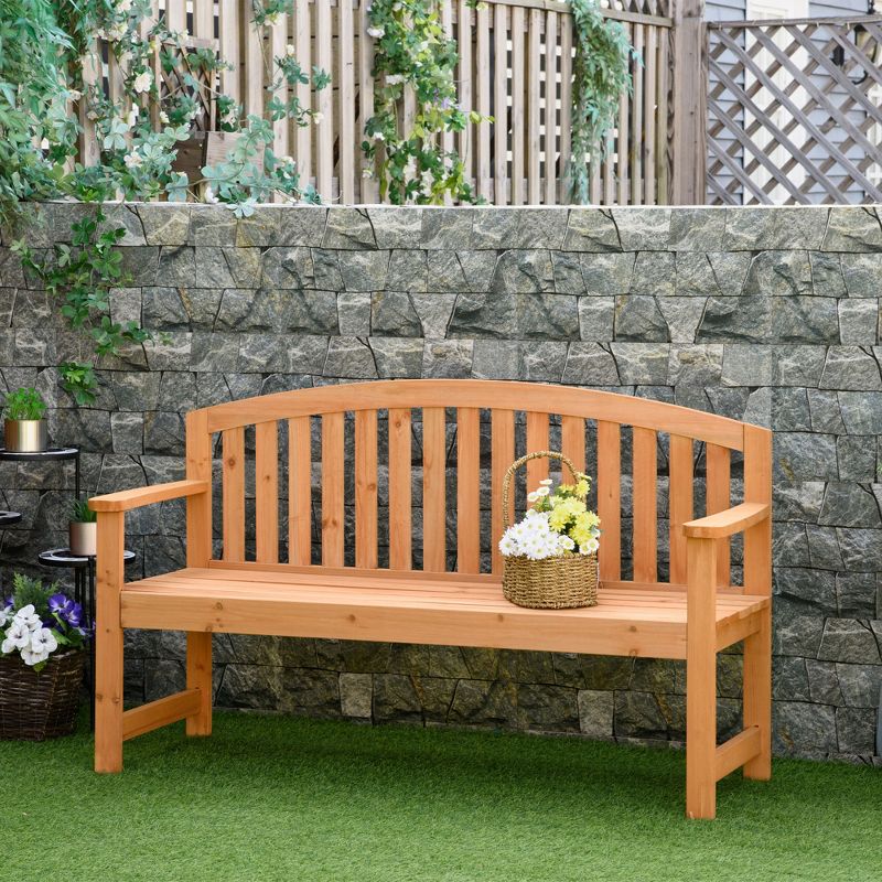 Outsunny 55" Wooden Garden Bench, 2 Seater Outdoor Patio Seat with Slatted Design for Deck, Porch or Garden, Natural, 2 of 7