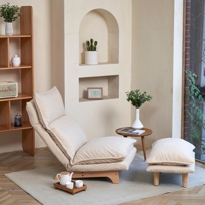 Runesay Modern Beige Lazy Sofa Foldable Reclining Chair Leisure Single Sofa