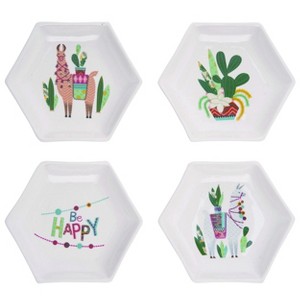 Transpac Ceramic Hexagon Southwest Lama Cactus Plate Set of 4 Home Decorations - 1 of 1