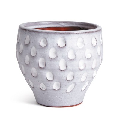 Plum & Post 9" Marisol Round White Decorative Terracotta Flower Plant Floral Cachepot