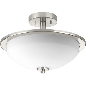 Progress Lighting Replay 2-Light Semi-Flush Ceiling Light, Brushed Nickel, White Glass Shade - 1 of 4