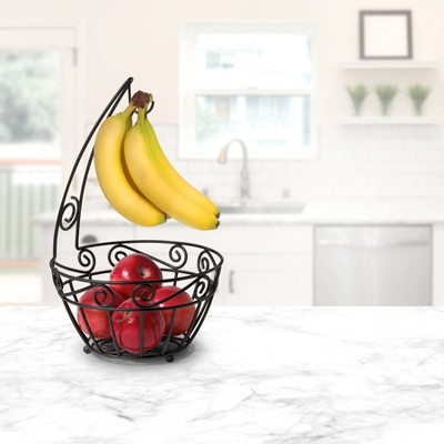 Black Steel Scroll Fruit Basket with Banana Hook