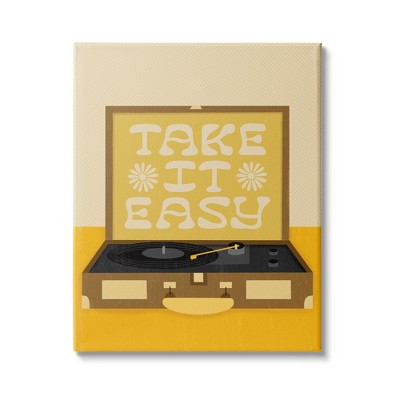 Stupell Industries Take it Easy Motivational Vintage Boho Record Player