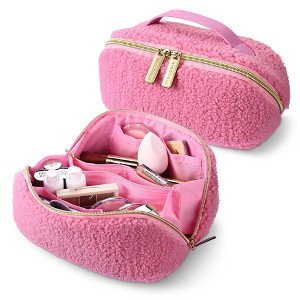 Byootique Plush Makeup Bag Open Flat Travel Toiletry Accessories Case Organizer - 1 of 4