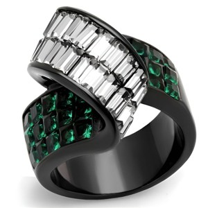 Slickblue Black Stainless Steel Ring for Women, Crossover Design with Green & Clear Glass Stones, Sleek Look, Size 5-10 - 1 of 4