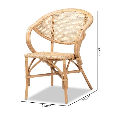Varick Natural Brown Rattan Arm Chair with Foam Cushion