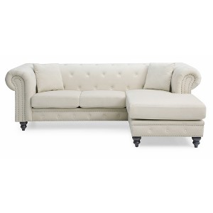 L-Shaped Sectional Sofas Chaise in Velvety MicroSuede with Tufted Rolled Back, Pocketed Coil Cushions & Hardwood Frame, Chrome Nailhead Trim - 1 of 4