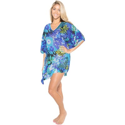 LA LEELA Women's Beachwear Summer Swim Beach Cover Ups for Swimwear Women Loose Flowy Swimsuit Coverups for Women Dress Small-Medium Blue, Floral