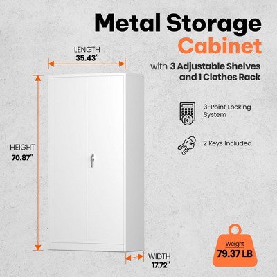 AOBABO White Metal Wardrobe Storage Cabinet with Adjustable Shelves and Lockable Doors