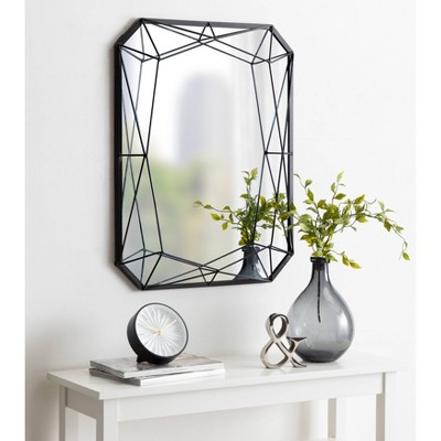 Keyleigh Black Geometric Metal Frame Rectangular Wall Mirror