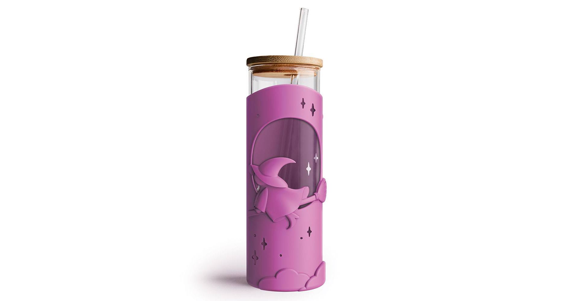 Ototo 17 fl oz Wicked Brew Glass Tumbler with Lid and Straw, Silicone, Glass, and Bamboo Purple