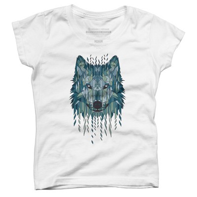 Girl's Design By Humans Geometric Wolf By jun087 T-Shirt