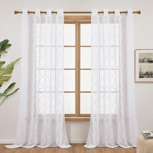 Deconovo Embroidered Sheer Curtains 2 Panels – Light-Filtering Leaf or Floral Design - 1 of 4