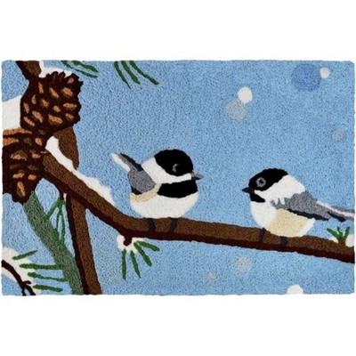 Jellybean Two Chickadees and Snow Covered Pine Cones Winter Accent Rug 20X 30 Inch