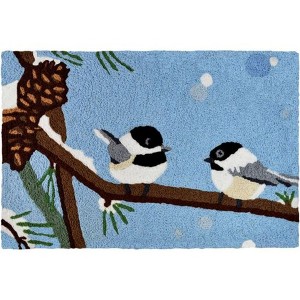 Jellybean Two Chickadees and Snow Covered Pine Cones Winter Accent Rug 20X 30 Inch - 1 of 4
