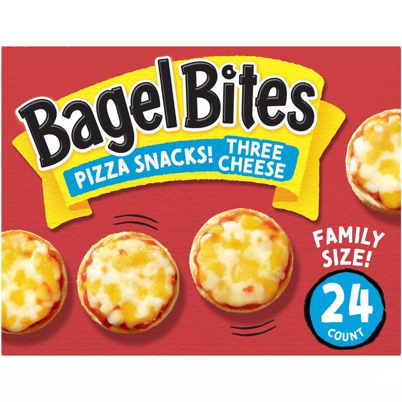 Bagel Bites Three Cheese Mini Pizza Bagel Frozen Snacks - 18.6oz/24ct, 1 of 11