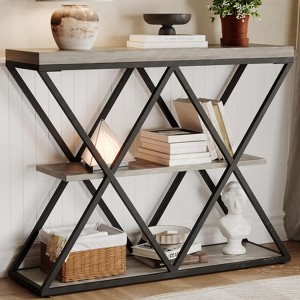 3-Tier Entryway Table, Industrial Console Sofa Table with Storage, Accent Tables with Open Shelves, Diamond-Shaped Metal Frame, Foyer Tables - 1 of 4