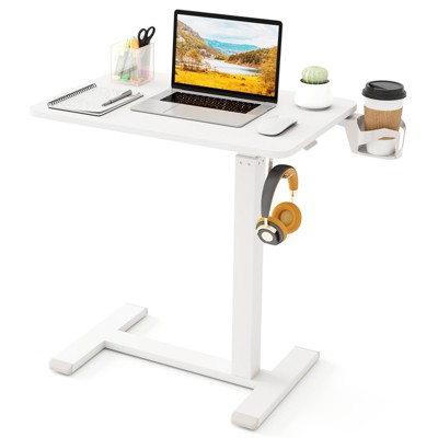 Tangkula Mobile Standing Desk Height Adjustable Overbed Bedside Table w/ Cup Holder & Headphone Hook