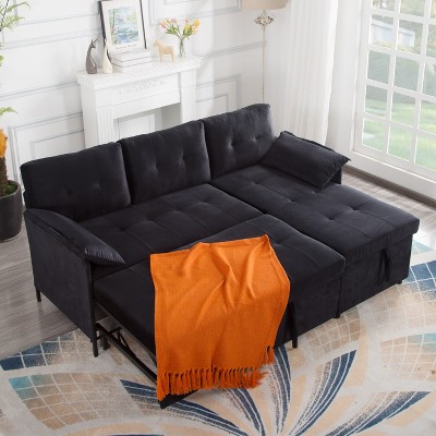 77.6" Reversible Sectional Sleeper Sofa black
