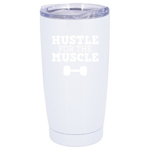 100 North 20 Ounce Stainless Steel On the Go Travel Tumbler With Push Top Lid, Hustle for the Muscle White - 1 of 4