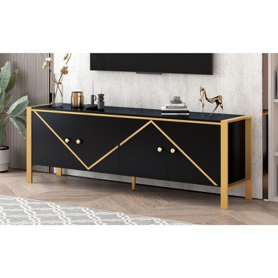 NicBex TV Stand for 75 Inch TV with Round Metal Handles,TV Entertainment Center with 2 Cabinets,Modern TV Console Table for Living Room