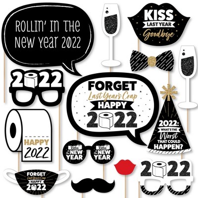 Big Dot of Happiness Rollin' in The New Year - 2022 New Year's Eve Party Photo Booth Props Kit - 20 Count