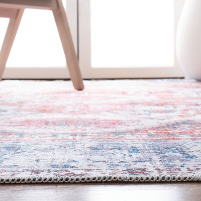 Rust and Blue Rectangular Viscose Area Rug, 5'3" x 7'6"