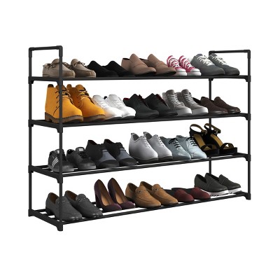 Black 4-Tier Stackable Metal and Plastic Shoe Rack