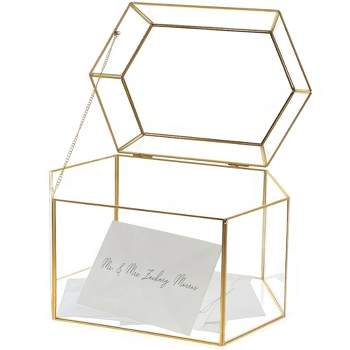 OnDisplay Luxe Gold Frame Glass Wedding Card Box w/Lid