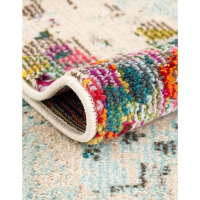 Colorful Abstract Blue Synthetic Rectangular Area Rug