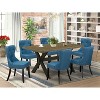 HomeStock 7-Piece Rectangle Distressed Jacobean Finish Solid Wood Top Dining Table with 6-Parson Chairs - 2 of 4