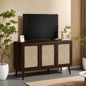 SEVOBAL Utility Storage Cabinets Three Door Rattan Buffet Sideboard Natural Texture Hidden Storage Dining Living Entryway, Brown, 15.5"*47.2"*27.6" - 1 of 4