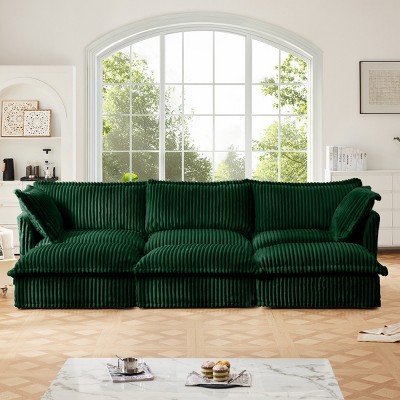 Slipcovered Sectional Sofa, 3 Seater Sofa with Removable Cover, Sofa Couch with Ottoman, Corduroy Fabric Sectional Sofas-Cuddlewood