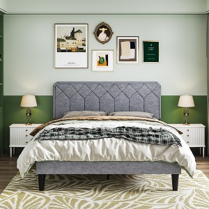 VECELO Bed Frame Premium Upholstered Platform with Height Adjustable Headboard - 1 of 4