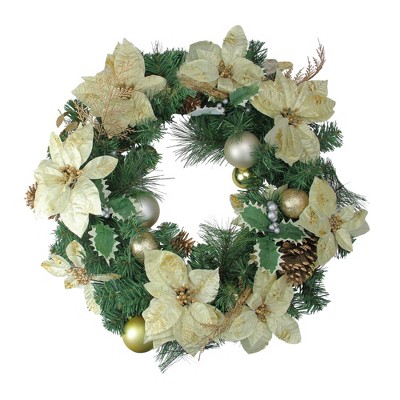 Northlight 24" Unlit Gold Poinsettia and Pinecone Artificial Christmas Wreath