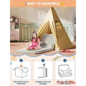 Nursery 2-in-1 Kids Convertible Sofa & Lounger - Machine Washable Teddy Fleece Toddler Couch Bed w/Anti-Slip Pad, Wave Design - 1 of 4