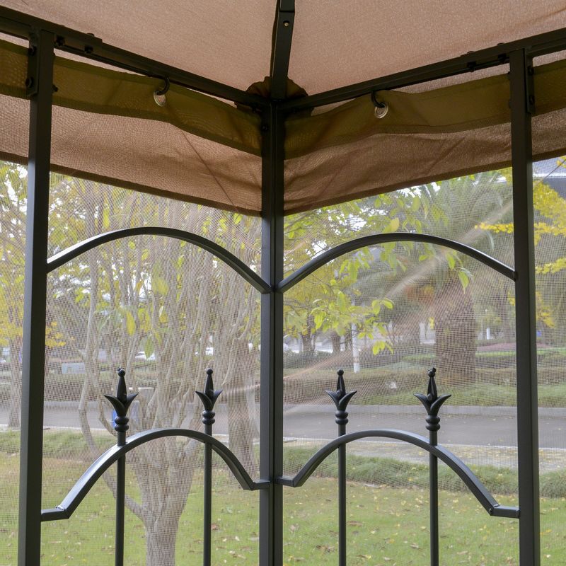 Outsunny 118" x 118" Steel Outdoor Patio Gazebo Canopy with Removable Mesh Curtains, Display Shelves, & Steel Frame, Brown, 5 of 9