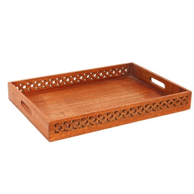 Rustic White Trellis Ottoman Decorative Tray