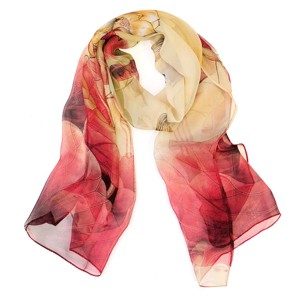 Wrapables Lightweight Sheer Silky Feeling Georgette Scarf, Red Lotus Flower - 1 of 4