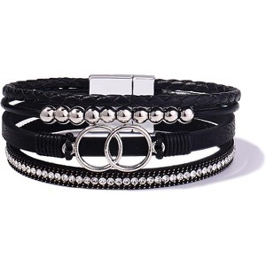 Boho Wrap Bracelet with Infinity Design, Leather Cuff Bangle with Magnetic Clasp, Stackable Jewelry Gift for Mom - 1 of 4