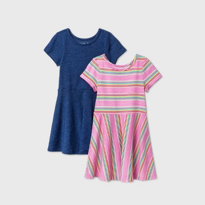 navy and pink striped dress