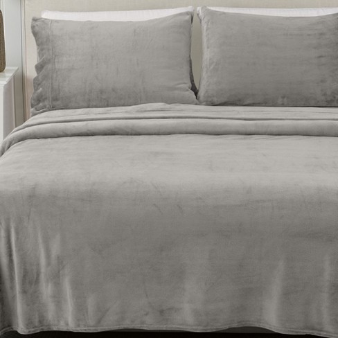 Great Bay Home Solid Velvet Plush Warm and Cozy Fleece Sheet Set (Queen,  Grey)
