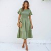 Knit & Lounge Women’s Smocked Bodice Tiered Midi Dress with Short Ruffled Sleeves Eyelet Detail Flowy Skirt - 4 of 4