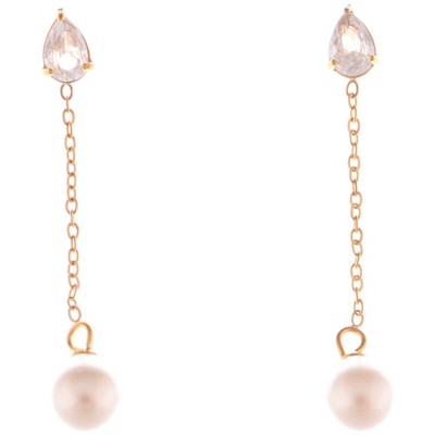 Anna-Kaci Teardrop Crystal and Pearl Dangle Earrings with Delicate Chain