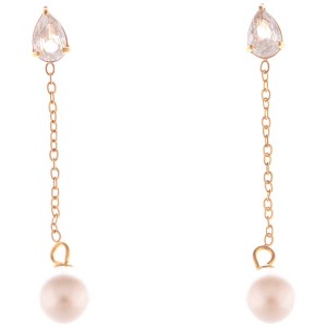 Anna-Kaci Teardrop Crystal and Pearl Dangle Earrings with Delicate Chain - 1 of 4