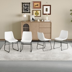 MAYEERTY Set of 4 PU Leather Chairs, Modern Industrial Chairs for Kitchen Dining Room Living Room, White - 1 of 4