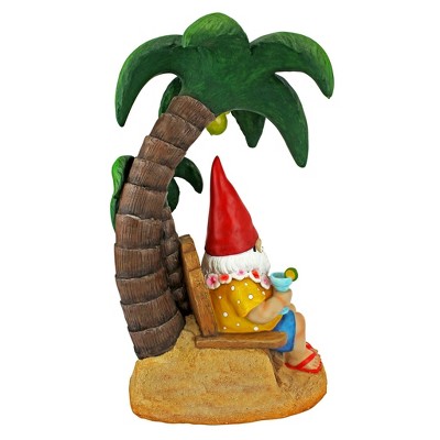 Tropical Beach Comber Gnome with Palm Tree Resin Statue
