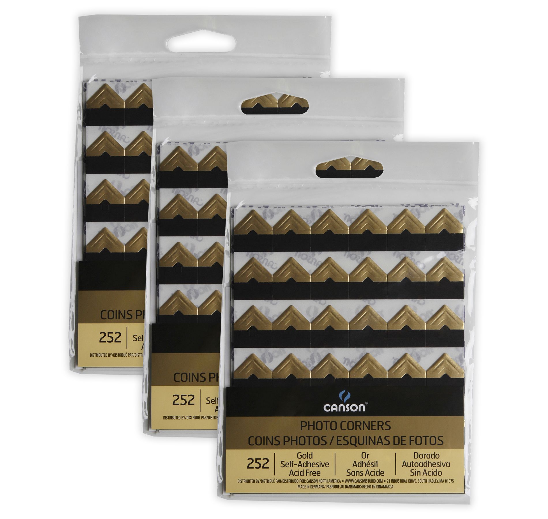 Canson Self Adhesive Photo Corners, Gold, 252 Pieces Per Pack, 3 Packs